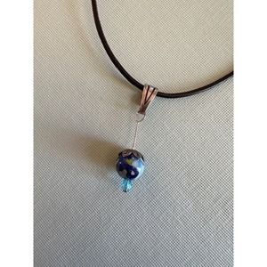 Glass Bead Dangle on Leather Cord, Adjustable Length